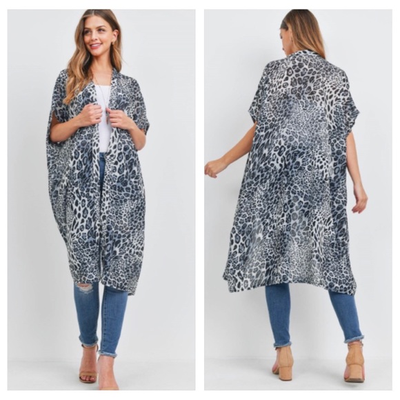 Animal Print Soft Flowy Kimono Wrap Swim Coverup Robe Cardigan Sleeves OSFM - Picture 3 of 7